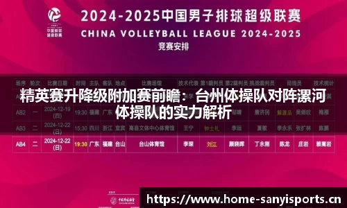 精英赛升降级附加赛前瞻：台州体操队对阵漯河体操队的实力解析